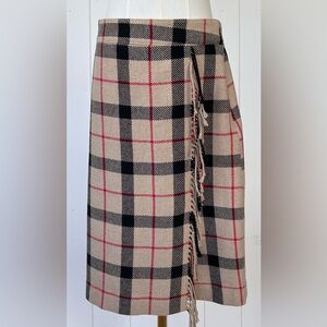 Talbots Faux Wrap‎ Fringe Tartan Plaid Wool Blend Kilt Style Skirt Size 6P